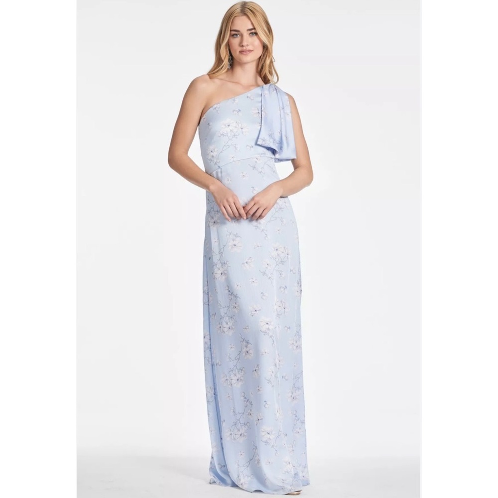 Sachin + Babi One-Shoulder Light Blue wildflowers gown Dress NEW